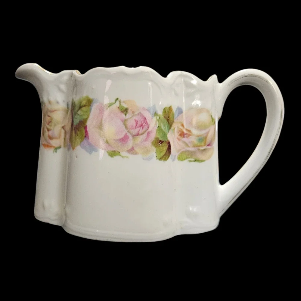 Antique ZS & C Bavaria Porcelain Floral Rose Creamer Scalloped Gold Trim